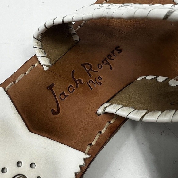 Jack Rogers White Leather Thong Sandals Size 6M Flip Flops - Picture 10 of 14